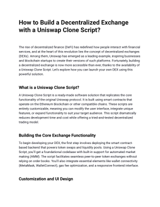 Uniswap Clone Script: Launch Your DeFi Exchange