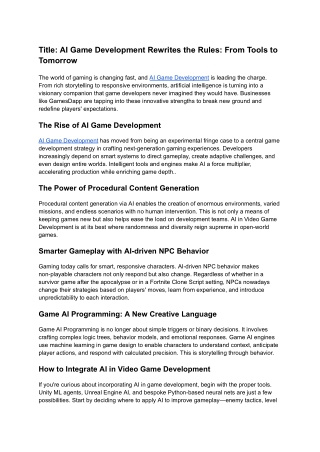 AI Game Development Rewrites the Rules_ From Tools to Tomorrow
