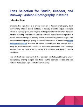 Lens Selection for Studio, Outdoor, and Runway Fashion Photography Institute_Indain Photo Academy