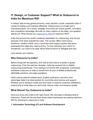 IT, Design, or Customer Support? What to Outsource to India for Maximum ROI