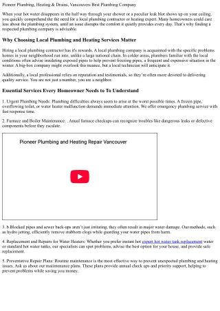 Pioneer Plumbing, Heating and Drains, Vancouvers Favorite Plumbing Specialist