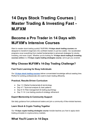 14 Days Stock Trading Courses _ Master Trading & Investing Fast - MJFXM