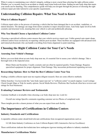 Choosing the Right Collision Center for Your Car’s Needs