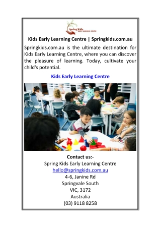 Kids Early Learning Centre Springkids.com.au