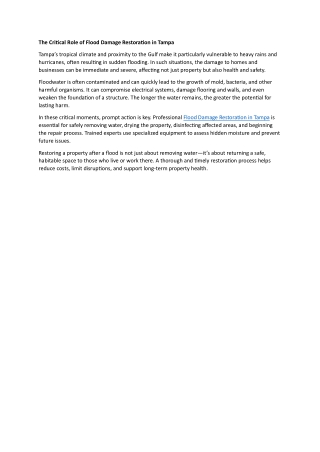 The Critical Role of Flood Damage Restoration in