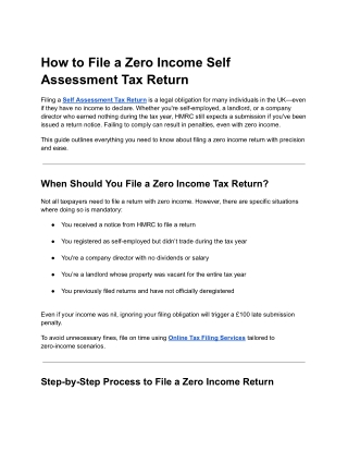 How to File a Zero Income Self Assessment Tax Return