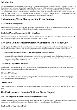 How Javis Dumpster Rental Orlando Contributes to a Cleaner City