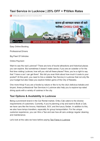Taxi Service in Lucknow 25 OFF  10km Rates
