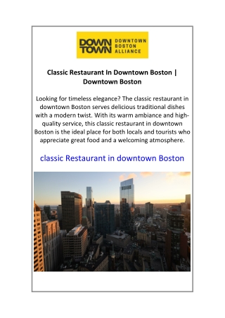 Classic Restaurant In Downtown Boston  Downtown Boston