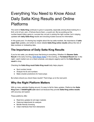 Everything You Need to Know About Daily Satta King Results and Online Platforms