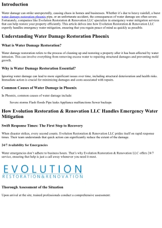 How Evolution Restoration & Renovation LLC Handles Emergency Water Mitigation