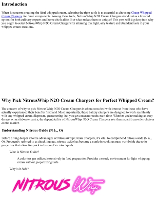 Why Pick NitrousWhip N2O Cream Chargers for Perfect Whipped Cream?