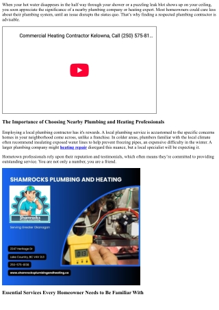 Shamrocks Plumbing, Heating and Drain Service, Kelownas Favored Plumbing Profess