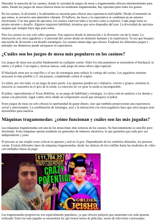 Descubre Los Tipos De Juegos De Casino - Los Más Destacados Juegos de Casino