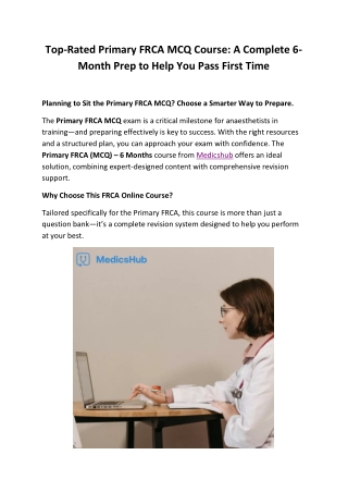 Primary FRCA MCQ Course – 6-Month Online Prep | Medicshub