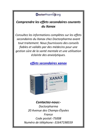 Comprendre les effets secondaires courants du Xanax