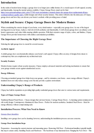 Stylish and Secure: Clopay Garage Doors for Modern Homes