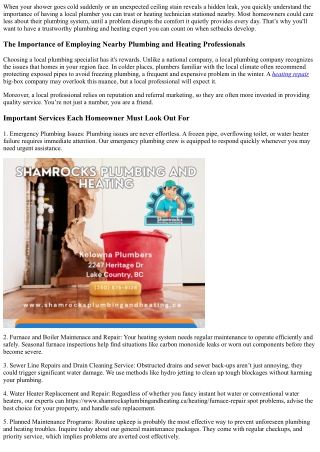 Shamrocks Plumbing, Heating and Drains, Kelownas Best Plumbing Specialist