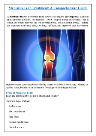 Meniscus Tear Treatment: A Comprehensive Guide
