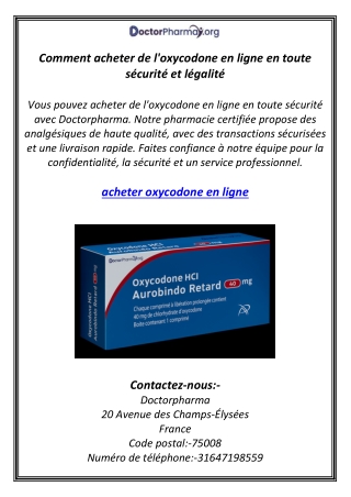 Comment acheter de l'oxycodone en ligne en toute sécurité et légalité