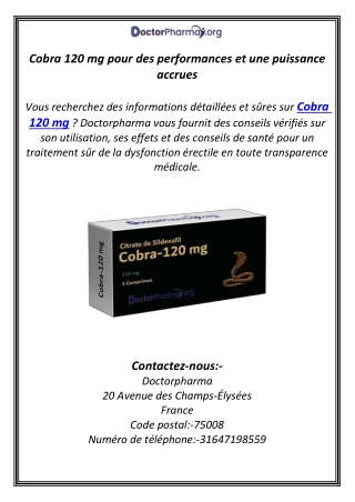 Cobra 120 mg pour des performances et une puissance accrues