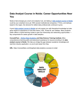 Data Analyst Course in Noida: Career Opportunities Near You