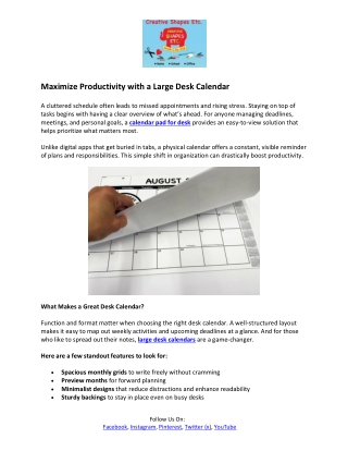 Creative Shapes Etc- Calendar Pad for Desk