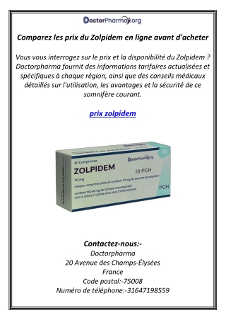Comparez les prix du Zolpidem en ligne avant d'acheter