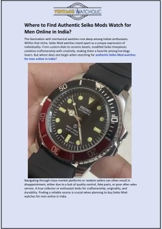 Where to Find Authentic Seiko Mods Watch for Men Online in India?