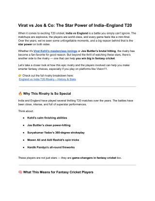 Virat vs Jos & Co: The Star Power of India–England T20