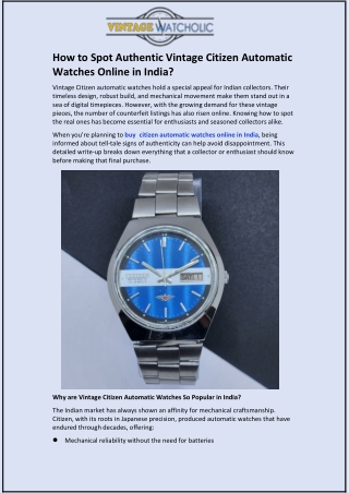 How to Spot Authentic Vintage Citizen Automatic Watches Online in India?