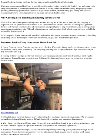 Pioneer Plumbing & Heating, Vancouvers Best Plumbing Specialist