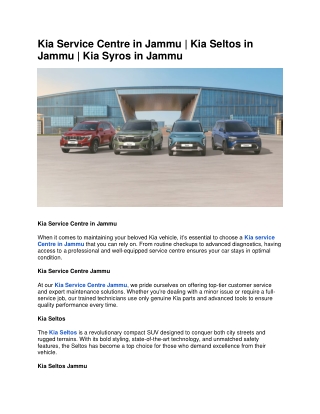 Kia Service Centre in Jammu | Kia Seltos in Jammu | Kia Syros in Jammu