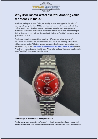 Why HMT Janata Watches Offer Amazing Value for Money in India?