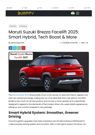 Maruti Brezza 2025 Model Launch: Upgraded Safety, Sunroof & Hybrid Efficiency