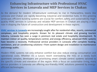 Enhancing Infrastructure with Professional HVAC Services in Lonavala and MEP Services in Chakan