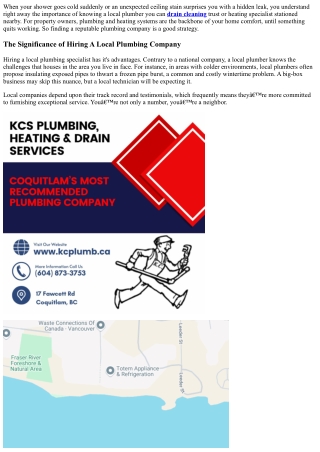 KCs Plumbing, Heating and Drains, Coquitlams Favored Plumbing Company