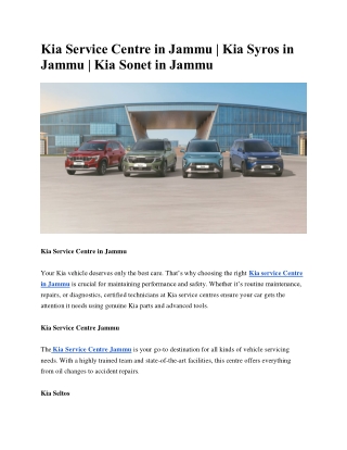 Kia Service Centre in Jammu | Kia Syros in Jammu | Kia Sonet in Jammu