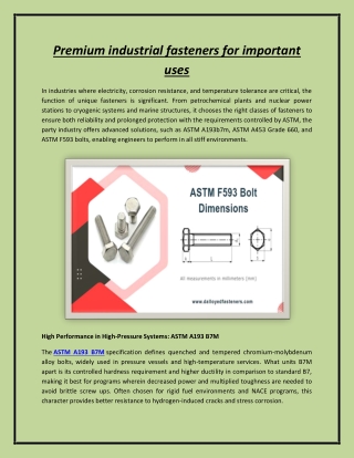 Premium industrial fasteners for important uses