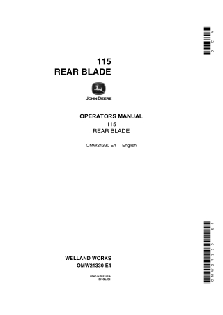 John Deere 115 Rear Blade Operator’s Manual Instant Download (Publication No.OMW21330)