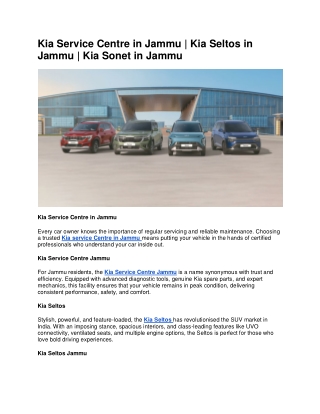 Kia Service Centre in Jammu | Kia Seltos in Jammu | Kia Sonet in Jammu
