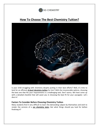 How To Choose The Best Chemistry Tuition