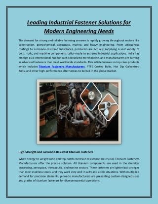 Leading Industrial Fastener Solutions for Modern Engineering Needs