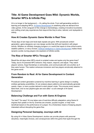 AI Game Development Goes Wild_ Dynamic Worlds, Smarter NPCs & Infinite Play