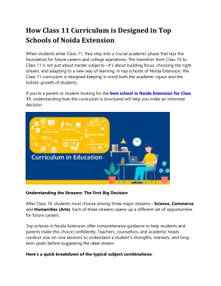 How Class 11 Curriculum is Designed in Top Schools of Noida Extension