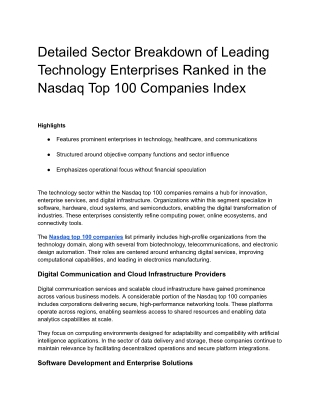 Detailed Sector Breakdown of Leading Technology Enterprises Ranked in the Nasdaq Top 100 Companies Index