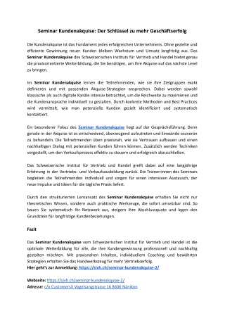 Seminar Kundenakquise: Der Schlüssel zu mehr Geschäftserfolg