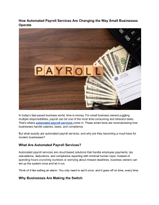 How Automated Payroll Services Are Changing the Way Small Businesses Operate