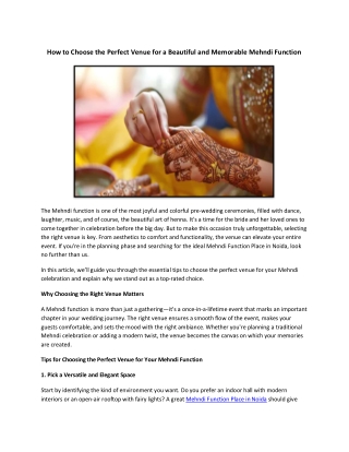 How to Choose the Perfect Venue for a Beautiful and Memorable Mehndi Function