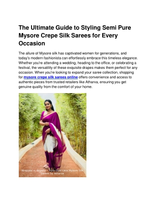 The Ultimate Guide to Styling Semi Pure Mysore Crepe Silk Sarees for Every Occasion